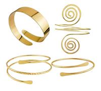 Gold Arm Cuff, 4Pcs Set of Twisted Arm Cuffs in Music Note, Triple Coil, Double Coil, and Smooth Designs, Perfect for Girls and Women, Ideal for Dates, Parties, Daily Wear, Travel, and Gifts, 8cm Diam