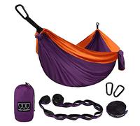 Gold Armour Camping Hammock - XL Double Parachute Hammock (2 Tree Straps 16 LOOPS/10 FT Included) USA Brand Lightweight Nylon Portable Mens Womens Kids Best Camping Accessories Gear