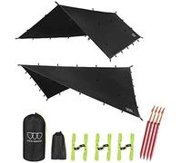 Gold Armour Rainfly Tarp Hammock, 14.7ft/12ft/10ft/8ft Rain Fly Cover, Waterproof Ultralight Ripstop Fabric, Survival Gear Backpacking Camping Tent Accessories (Black, 10ft x 8ft)