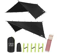 Gold Armour Rainfly Tarp Hammock, 14.7ft/12ft/10ft/8ft Rain Fly Cover, Waterproof Ultralight Ripstop Fabric, Survival Gear Backpacking Camping Tent Accessories (Black, 10ft x 10ft)