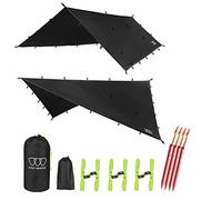 Gold Armour Rainfly Tarp Hammock, 14.7ft/12ft/10ft/8ft Rain Fly Cover, Waterproof Ultralight Ripstop Fabric, Survival Gear Backpacking (Black, 12ft x 10ft)