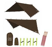 Gold Armour Rainfly Tarp Hammock, Premium 14.7ft/12ft/10ft/8ft Rain Fly Cover, Waterproof Ultralight Camping Shelter Canopy, Survival Equipment Gear Camping Tent Accessories (Brown 14.7ft x 12ft)