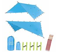 Gold Armour Rainfly Tarp Hammock, Premium 14.7ft/12ft/10ft/8ft Rain Fly Cover, Waterproof Ultralight Camping Shelter Canopy, Survival Gear Backpacking Camping Tent Accessories (Light Blue 12ft x 10ft)