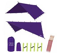 Gold Armour Rainfly Tarp Hammock, Premium 14.7ft/12ft/10ft/8ft Rain Fly Cover, Waterproof Ultralight Camping Shelter Canopy, Survival Equipment Gear Camping Tent Accessories (Purple 10ft x 8ft)