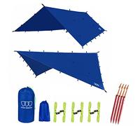 Gold Armour Rainfly Tarp Hammock, Premium 14.7ft/12ft/10ft/8ft Rain Fly Cover, Waterproof Ultralight Camping Shelter Canopy, Survival Equipment Gear Camping Tent Accessories (Blue 14.7ft x 12ft)