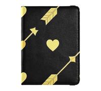 Gold Arrow Heart Pattern Black Fashion Leather decorative family passport holder Travel Documents Organizer Protector Card Holder Passport Case Waterproof, gold arrow heart pattern black fashion, One