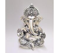 Gold Art India 999 Matte Silver Plated Antique Mukut Ganesha - 3.5" - Perfect for Gifting, Home Decor, Car Dashboard Murti Ganpati Idol for Home Decor Puja Statue Gift for Office Desk Puja Room, God