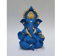 Gold Art India Blue Terracotta Ganesh Idol for Car Dashboard Small Ganesha Murti Ganpati Idol for Home Decor Puja Lord Ganesh Statue Gift for Office Desk Puja Room Figurine (3.5 Inches), Idol
