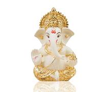 Gold Art India Gold and Silver Ganesh Idol for Car Dashboard Ganesha Murti Ganpati Idol for Home Decor Puja Lord Ganesh Statue Gift for Office Desk Puja Room Figurine (Gold and Cream)