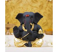 Gold Art India Gold Ceramic Ganesh Idol for Car Dashboard Small Ganesha Murti Ganpati Idol for Home Decor Puja Lord Ganesh Statue Gift for Office Desk Puja Room Figurine 5 X 3 X 4 Cm, Idol
