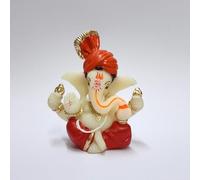 Gold Art India Polyresin Lord Ganesha Idol for Car Dashboard, Home, Office Ganpati Statue for Mandir Decor Handcrafted Ganesh Murti (2 x 2.5 inch, Red & Orange)