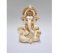Gold Art India Resin Ganesh Idol Peach Ivory Finish Car Dashboard Ganesha Murti Ganpati Idol for Home Decoration Puja Lord Ganesh Statue Gift for Office Desk