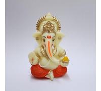 Gold Art India Resin Lord Ganesha Idol for Car Dashboard, Home, Office Ganpati Statue for Mandir Decor Handcrafted Ganesh Murti (Red & Ivory)