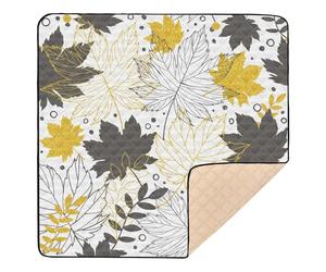 Gold Autumn Plant Leaves Pattern Glitter Large Sturdy Baby Gym & Activity Mat for Indoor Outdoor Waterproof Baby Kick Crawling Mat for Babies Infants Toddlers, 50'' x 50''