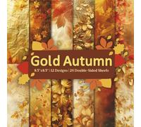 Gold Autumn Scrapbook Paper Craft Pad: 12 Golden Fall Designs, 24 Double-Side Sheets Printed on 8.5"x8.5 Size Paper With Premium Vibrant Color. For ... Cardstock, Gift Wrapping, DIY Project & More!