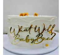 Gold Baby Shower Cake Topper, "What Will Baby Bee?" Gender Reveal Party Decoration, Acrylic Double-Sided Honey Bee Theme Decorations,Baby Shower/Boy or Girl Sign/Mommy to Bee Party Supplies