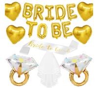 Gold Bachelorette Party Decorations, Gold Bride to Be Banner Heart Balloons with Diamond Ring Foil Balloon, Bride to Be Sash&Veil for Bachelorette Engagement Gift Bridal Shower Party Supplies