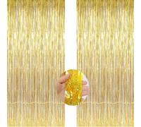 Gold Backdrop Streamers - AILEXI 2 Pack 3.2 ft x 9.8 ft Metallic Tinsel Foil Fringe Curtains for Photobooth Party Decor