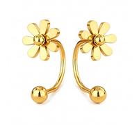 Gold Backless Flower Earrings Screw Back Half Hoop Tiny Twist Earrings Minimal Daily Spring Styling Outfits, M, Zinc, No Gemstone