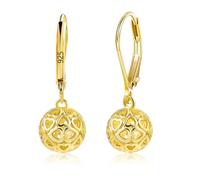 Gold Ball Dangle Earrings for Women, 14K Goldplated Hollow Filigree Dangling Leverback Earring, Lightweight Elegant Daily Everyday Gold Ball Hanging Dangly Drop Earings for Women Trendy Jewelry Gifts