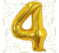 Gold Balloon Number 4, 40 Inch Large Self Inflating Foil Number Balloons 0-9, Giant 4 Digital Helium Balloon for 4th 14th Girls Boys 40th Women Men Birthday Party Anniversary Celebration Decorations