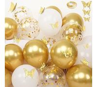 Gold Balloons and Butterfly Stickers Set, 60 PCS 12 Inch Confetti Balloons, with 12 PCS Gold Butterfly Stickers for Wedding, Birthday, Party Decorations