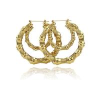 Gold Bamboo Earrings for Women Bamboo Triangle Heart Hollow Hoop Earrings 90s Big Large Gold Bamboo Hoop Earrings Hip Hop Jewelry Gifts for Girls (Double Hoop)