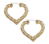 Gold Bamboo Earrings for Women Bamboo Triangle Heart Hollow Hoop Earrings 90s Big Large Gold Bamboo Hoop Earrings Hip Hop Jewelry Gifts for Girls (Heart)