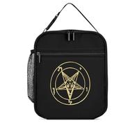 Gold Baphomet Inverted Pentacle Pewter Satanic Goat Insulated Lunch Bag Reusable Cooler Lunchbox Tote Meal Container for Women Men