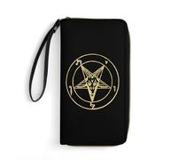 Gold Baphomet Inverted Pentacle Pewter Satanic Goat Women's Clutch Wallet Bifold Wristlet Long Purse Card Holder Handbag