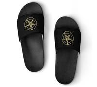 Gold Baphomet Inverted Pentacle Pewter Satanic Goat Women's House Slippers for Men Shower Slides Bathroom Shoes Sandals 46 (287mm)