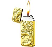 Gold Bar Butane Lighter Pocket Soft Flame Metal Refillable Butane Lighter with Adjustable Flame for Men Dad Husband (Gold Dragon)