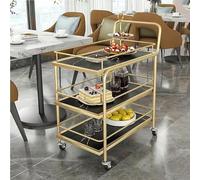 Gold Bar Cart on Wheels 3 Tier Serving Trolley with Lockable Casters Multi Purpose Kitchen & Living Room Storage Rack Elegant Wood & Metal Design Perfect for Entertaining