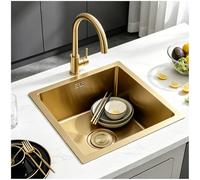 Gold Bar Sink Undermount,Single Bowl Undermount Bar Sink,Workstation Small Kitchen Sink,Brushed Gold Wet Bar Sink,Stainless Steel Bar Sink,Outdoor Kitchen Prep Sink With Gold-tone Accessories(Gold-2,4
