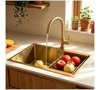 Gold Bar Sink Undermount,Single Bowl Undermount Bar Sink,Workstation Small Kitchen Sink,Brushed Gold Wet Bar Sink,Stainless Steel Bar Sink,Outdoor Kitchen Prep Sink With Gold-tone Accessories(Gold-2,5