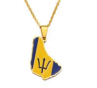 Gold Barbados Map Flag Necklace Pendant Caribbean Country 45cm Chain