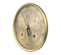 Gold Barometer Clock 130mm for Home Decor Wall Mount | for durable metal construction, rust-resistant gold coating, indoor use only, precise mechanical sensors, classic style