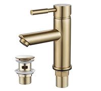 Gold Basin Tap with Waste,Luckyhome Washroom Sink Mixer Taps Single Lever Brass Cold and Hot Water Faucet