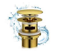 Gold Basin Waste Slotted Bathroom, Brass Pop Up Sink Waste Polished Brushed Click Clack Sprung Plug with Overflow for Bathroom Basin Vessel Sinks