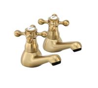 Gold Bath Taps Pair, HEXMIXER Victorian Bathroom Sink Taps G3/4 for Bathtub, 1/4 Turn Brushed Golden Brass Traditional Bath Pillar Tap 065AGO