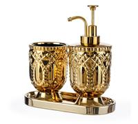Gold Bathroom Accessories, 3pcs Ceramic Bathroom Set with Toothbrush Holder,Soap Dispenser, Bathroom Tray, Complete Bathroom Decor and Acessories Set
