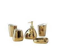 Gold Bathroom Accessory 4 Piece Set with Soap Dispenser Mouthwash Cup Toothbrush Holder and Bathroom Gift(Gold 5Pcs)