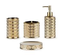 Gold Bathroom Accessory Set, 4-Piece Ceramic Bathroom Decorations Accessories Sets Includes Lotion Dispenser, Toothbrush Holder Tumbler and Soap Dish