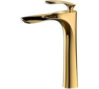 Gold Bathroom Basin Faucet, Deck Mounted Waterfall Faucet, Single Handle Hot and Cold Water Mixer Tap for Above Counter Wash Basin Vanity Sink