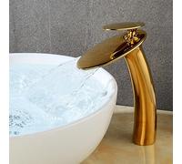 Gold Bathroom Basin Faucet - Hot & Cold Waterfall Mixer Tap Classic Design for Sink Durable Crane Style Elegant Chrome Finish - Perfect for Modern Home Decor