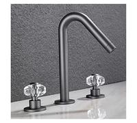 Gold Bathroom Basin Faucet Lavatory Mixer Tap Brass Widespread Crystal Sink tap Brass Sink Faucet 8 inch Three Hole (Color : Gris) LWX