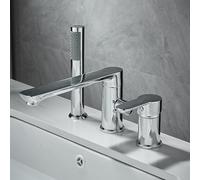 Gold Bathroom Faucet 3-Hole Mixer, Brushed Finish Shower Mixer Set, Bathtub Faucet with Handheld Shower, Chrome Bath Tap, Modern Bathroom Accessories.