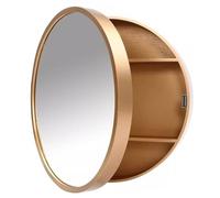 Gold Bathroom Mirror Cabinet with Flap Door - Wall-Mounted Decorative Storage Unit with Round Hanging Mirror - 50cm Cosmeticfor Elegant Bathroom Decor