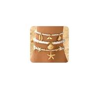 Gold Beach Ankle Bracelet Sets for Women Layered Stackable Boho Beaded Starfish Seashell Anklets Adjustable Surfer Anklet Vacation Playa Accesorios, L, Alloy, no gemstone