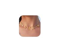 Gold Beach Charm Necklace for Women Summer Shell Charm Necklaces 18K Gold Plated A-Z Initial Dainty Chunky Seashell Starfish Letter Pendant Boho Surfer Name Jewelry Gifts, Brass, No Gemstone